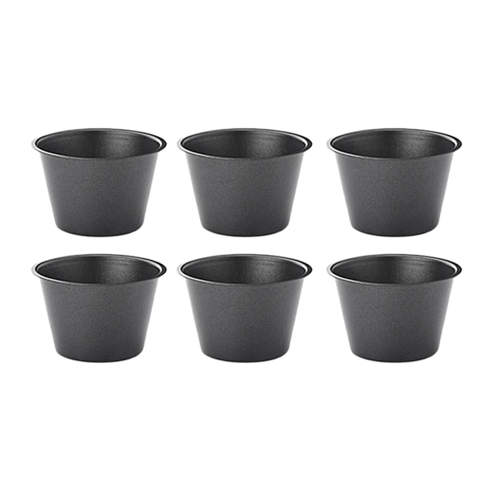 6-Pack Carbon Steel Muffin Pan Non-Stick Round Egg Tart Molds For Air Fryer And Oven 100ml/200ml Cake Baking Cups