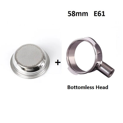 58mm Bottomless Coffee Portafilter for Expobar E61 Rocket Coffee Machine with Double Spout 304 Stainless Steel Filter Basket