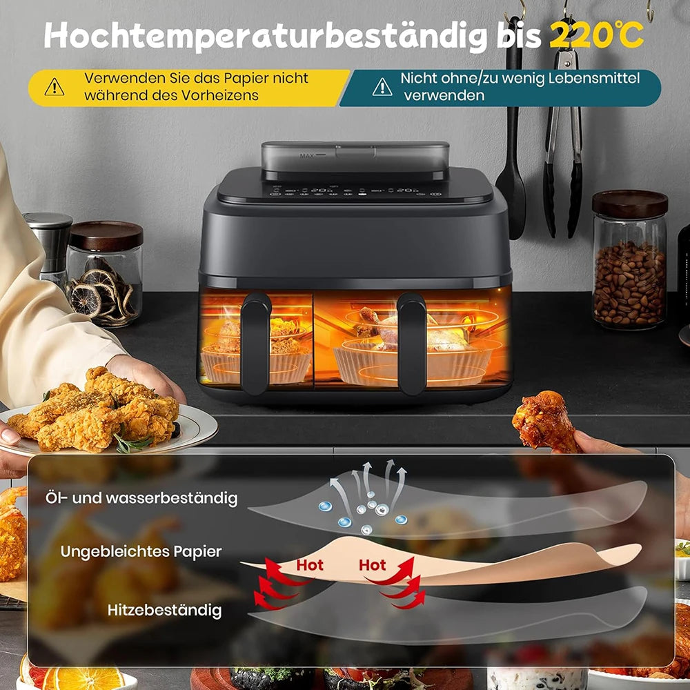 Airfryer Baking Paper for Philips Dual Basket Airfryer 3000/5000 Series 9L(6L/3L) & Cookwise 2 Chambers 9L