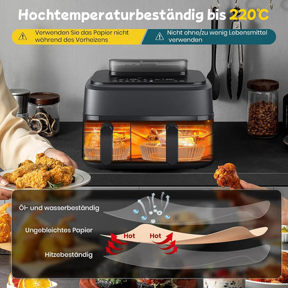 Airfryer Baking Paper for Philips Dual Basket Airfryer 3000/5000 Series 9L(6L/3L) & Cookwise 2 Chambers 9L