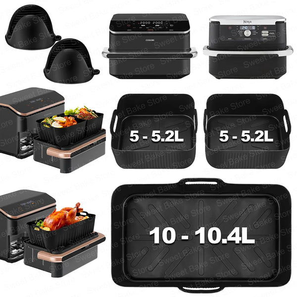 Reusable Air Fryer Silicone Mould with Glove for Cosori 8-in-1 Dual Blaze TwinFry XXL 10L & Ninja AF500EU Airfryer Accessories