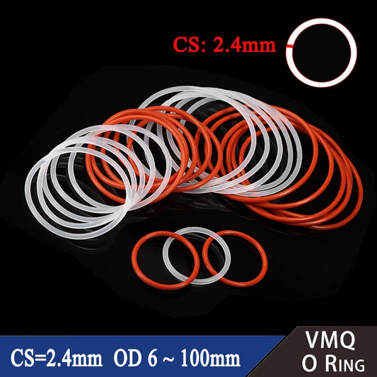10/50pcs Red White Good Sealing VMQ O Ring Gasket CS 2.4mm OD 6mm ~ 100mm Round O Shape Silicone Rubber Seal Ring Washer