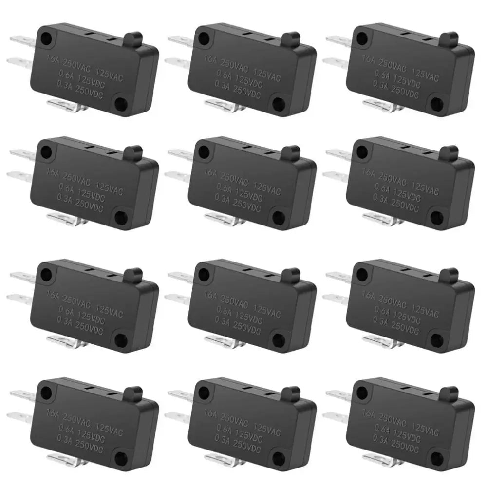 12Pcs Practical 125V/250V 16A SPDT Snap Action Button Black Connector Actuator Replacement Accessories Microwave Oven Door