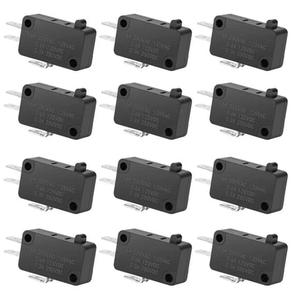 12Pcs Practical 125V/250V 16A SPDT Snap Action Button Black Connector Actuator Replacement Accessories Microwave Oven Door