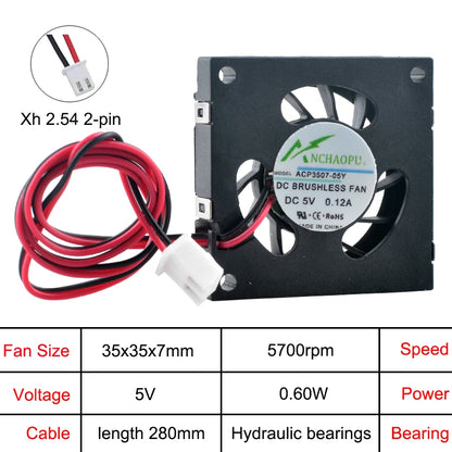 ACP3507-05Y ACP3507-12Y 3.5cm 35mm 2-Pin Centrifugal Blower Fan DC5V/12V Cooling Fan for Projectors And Printers 35x35x7mm