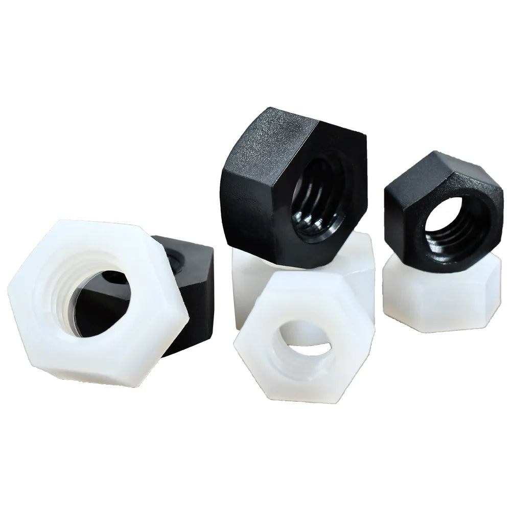White or Black Nylon Hex Nut Hexagon Plastic Nuts Metric Thread Suit For Screws Bolts 10-50pcs M2-M20 for Elctricity Insulation