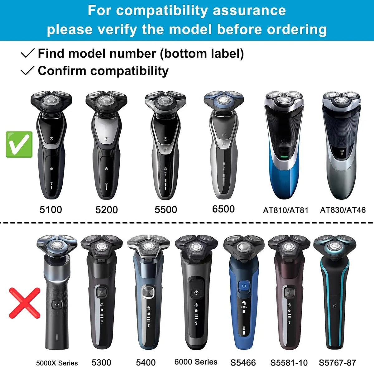 Replacement Heads Compatible with Philips S5000 (5xxx) Series, SH50 Replacement Blades & Head