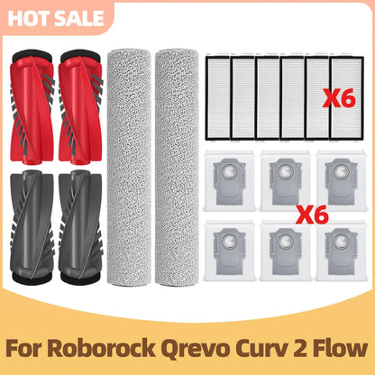 Compatible with Roborock Qrevo Curv 2 Flow / Qrevo Edge 2 Flow / Saros 20 Flow Roller Mop Main Side Brush Filter Dust Bag Parts
