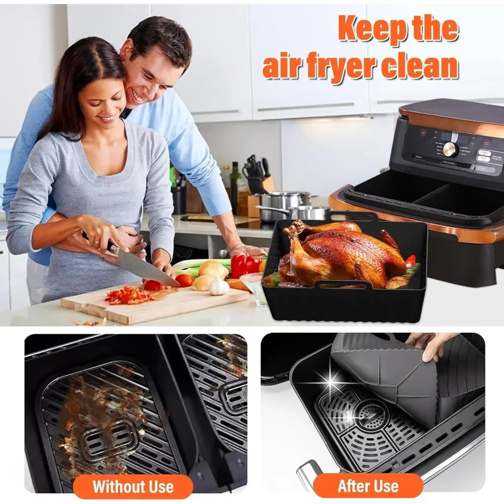2PCS Air Fryer Silicone Liners Silicone ReusableVentilated Design Homemade Roast Chicken Fries Bread for Ninja SL401/SL400 Tools