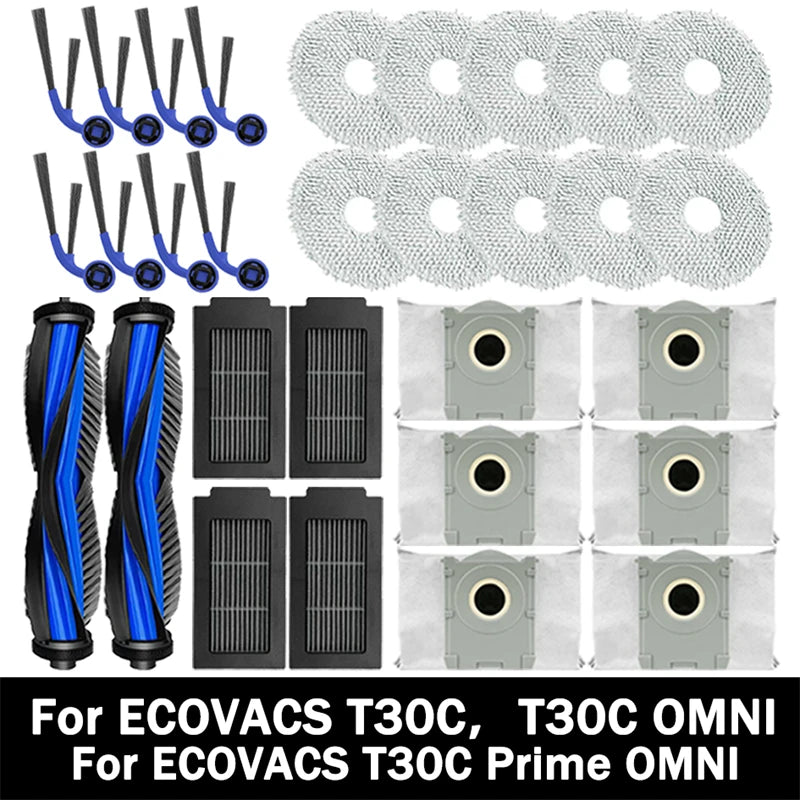 For Ecovacs T30C / T30C OMNI Vacuum Cleaner Replacement Accessories Main Side Brush HEPA Filter Mop Cloths Dust Bag Spare Parts