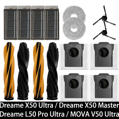 Dreame X50 Ultra / S40 Enhanced / L50 Pro Ultra Edition Vacuum Parts Main Roller Side Brush Hepa Filter Mop Cloth Dust Bag