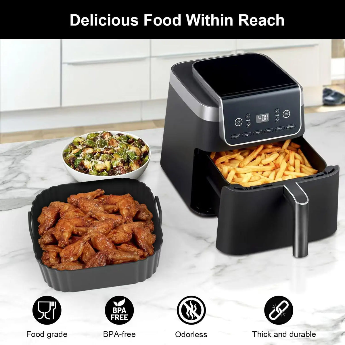 Square Silicone Air Fryer Baking Pan Reusable Non-Toxic for Oven BBQ Barbecue Kitchen Cooking Bakeware Tool
