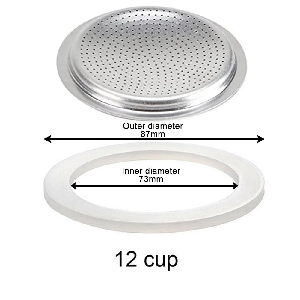 Replacement Silicone Gaskets And 1pc Aluminum Filter Moka Pot For Coffee Espresso Moka Stove Pot Top Silicone Rubber