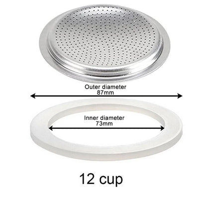 Replacement Silicone Gaskets And 1pc Aluminum Filter Moka Pot For Coffee Espresso Moka Stove Pot Top Silicone Rubber