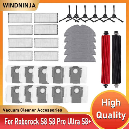 Spare Parts Kit Compatible with Roborock S8 S8 Pro Ultra S8+ Vacuum Cleaner Filter Main Roller Brush Side Brush Mop Cloths Replacement