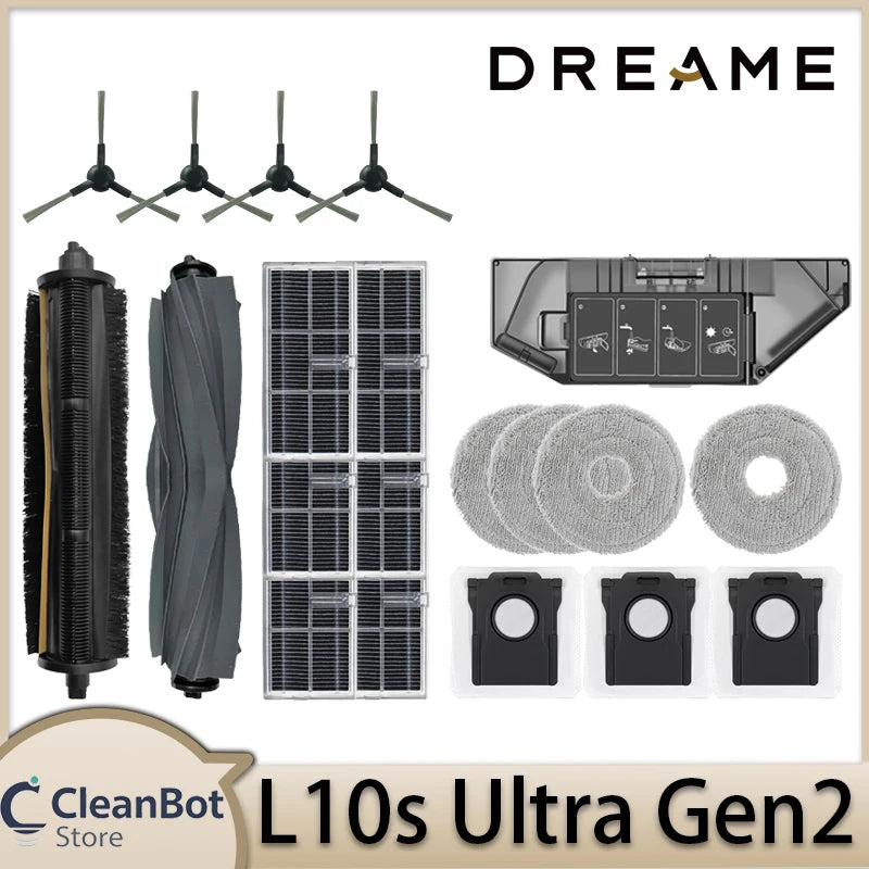 Dreame L10s Ultra Gen2 Robot Vacuum Cleaner Accessories Main Brush Side Brush HEPA Filter Mop Cloths Dust Bag