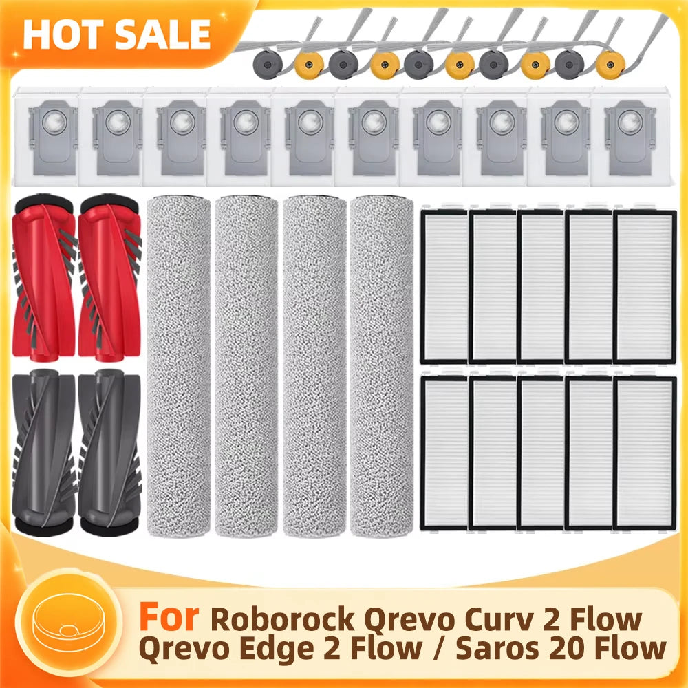 Compatible with Roborock Qrevo Curv 2 Flow / Qrevo Edge 2 Flow / Saros 20 Flow Roller Mop Main Side Brush Filter Dust Bag Parts