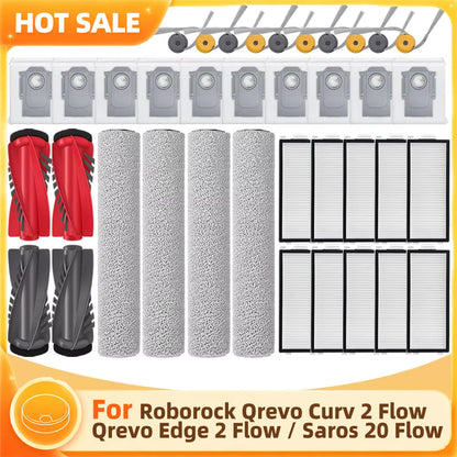 Compatible with Roborock Qrevo Curv 2 Flow / Qrevo Edge 2 Flow / Saros 20 Flow Roller Mop Main Side Brush Filter Dust Bag Parts
