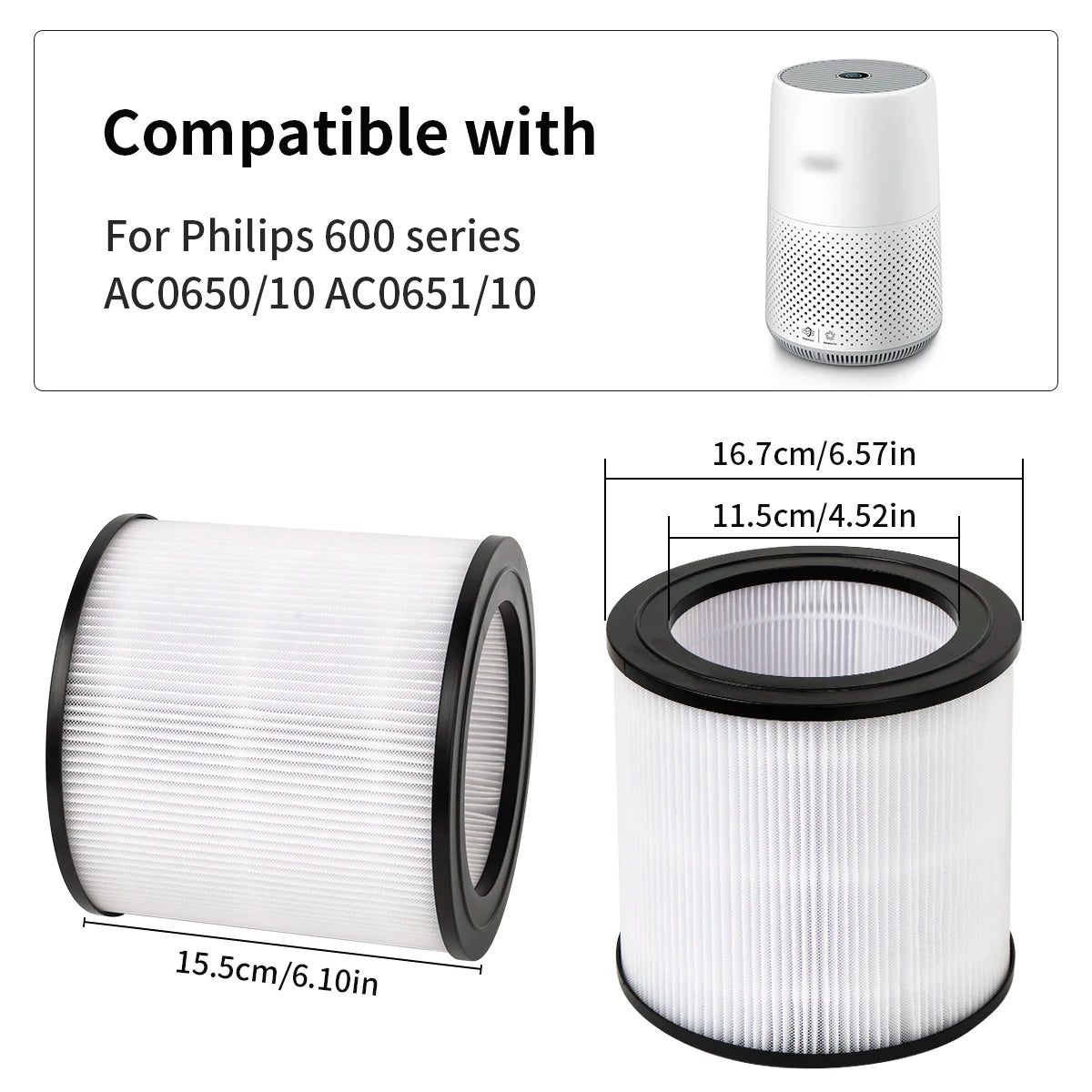 FY0611/30 Replacement Filter Compatible with Philips 600 Series Air Purifier AC0650 AC0651, High-efficiency Replaces Filter Accessories