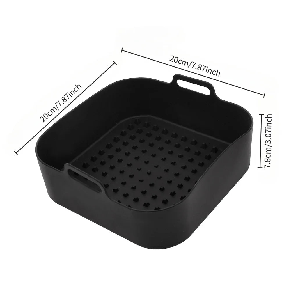 20CM Silicone Air Fryer Pot Tray Barbecue BBQ Pad Plate Airfryer Oven Baking Mold Pot Reusable Square Air Fryer Pan
