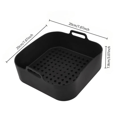 20CM Silicone Air Fryer Pot Tray Barbecue BBQ Pad Plate Airfryer Oven Baking Mold Pot Reusable Square Air Fryer Pan