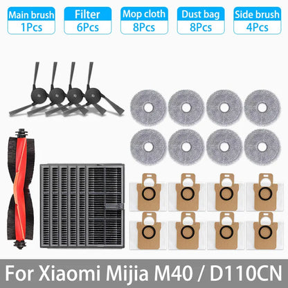 For XIAOMI MIJIA M40 D110CN OMNI Infinite Robot Replacement Parts Main Side Brush Hepa Filter Mop Cloth Dust Bag Accessories