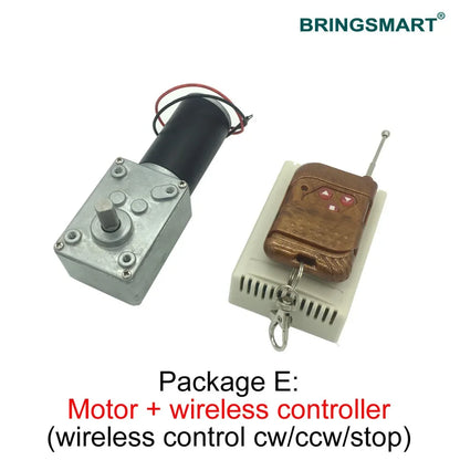 Bringsmart DC 24v Worm Geared Motor 1.6-70kg.cm High Torque D Shaft 12v 7-470rpm Motor Rotating Table Door Self-lock A58SW31ZY