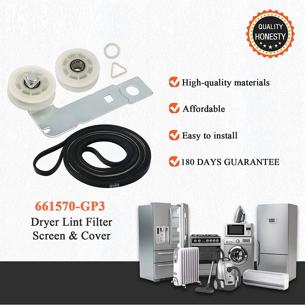 Dryer Drum Belt and Idler Pulley and Pulley Kit Compatible with May-tag,Ken-more Dryers 661570VP 661570V PS11726337