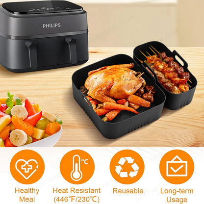 2Pcs Silicone Air Fryer Liners for Philips Dual Basket 3000 6L/3L Series NA350/00 Reusable Mold for Philips Airfryer 5000 Series