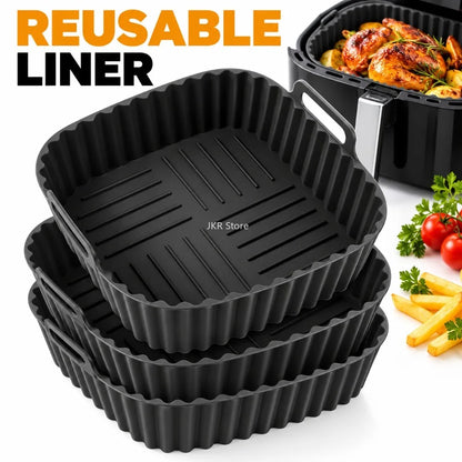 Square Silicone Air Fryer Liners Reusable Non Stick Baking Mat for 4 to 7QT Fryer Oven Microwave Kitchen Baking Use
