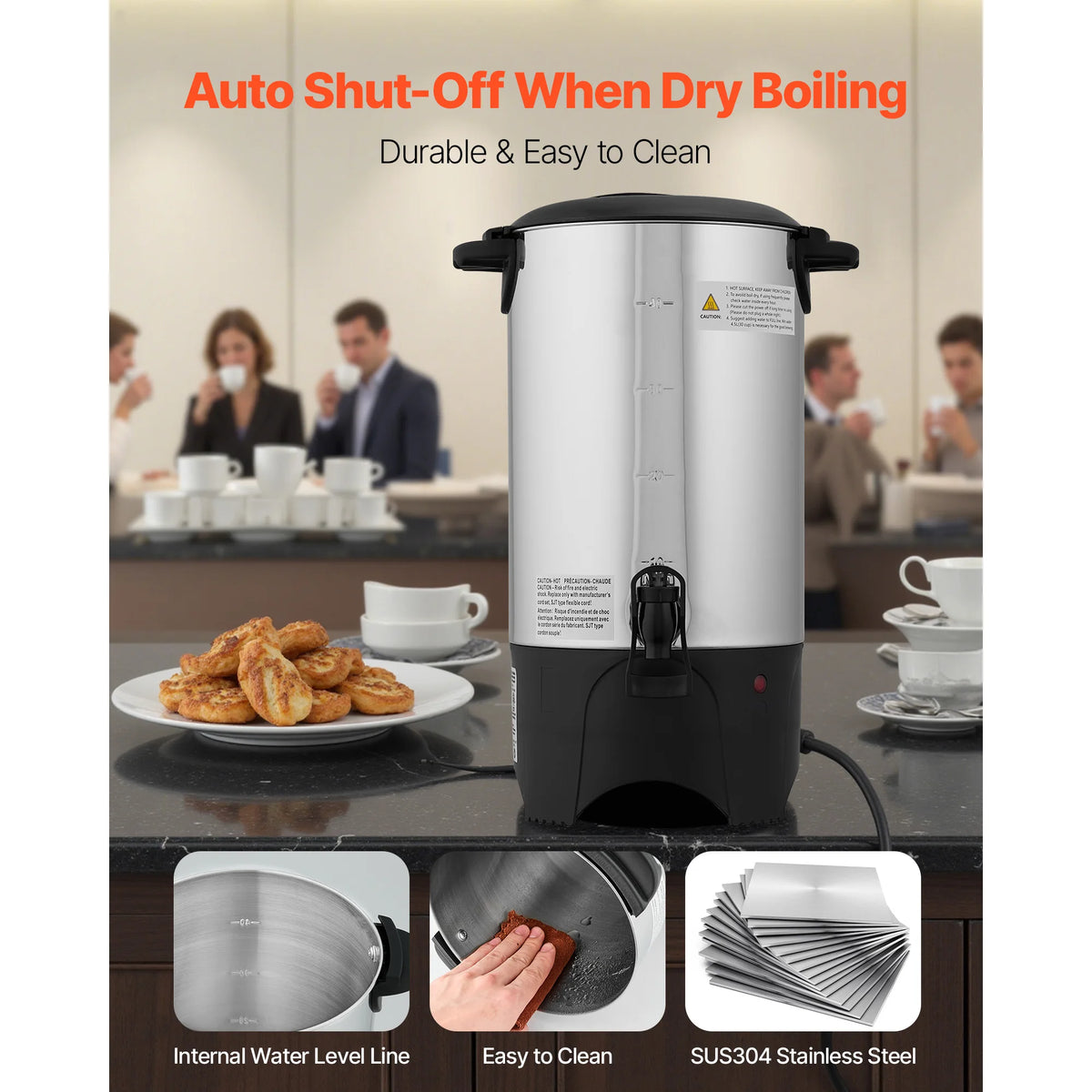 SucceBuy Commercial Coffee Urn 40 Cup 6 L Hot Beverage Dispenser with Dripless Faucet Quick-Brewing Coffee Maker for Catering