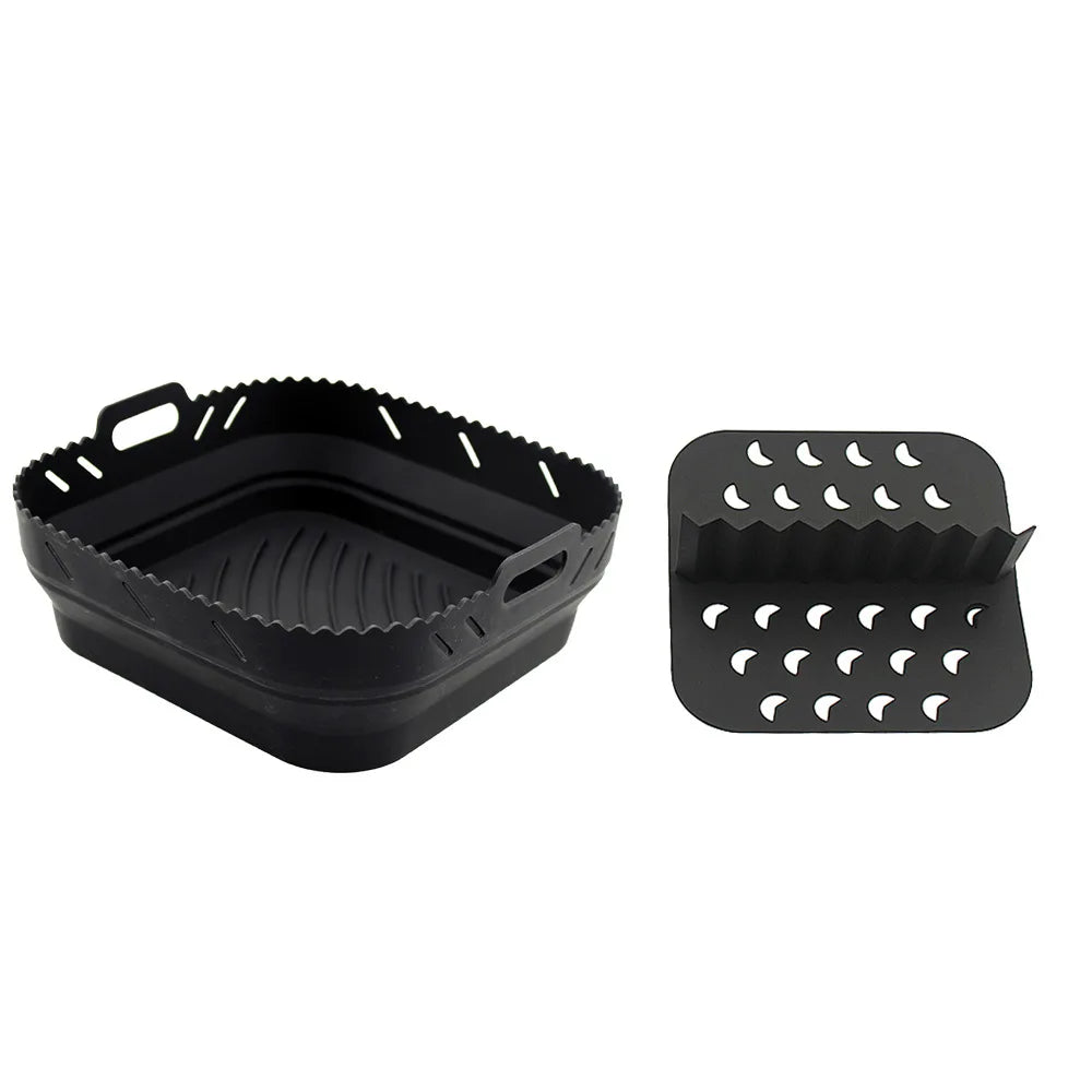 Square Air Fryer Silicone Basket Pot Reusable Foldable AirFryer Mold Liners Bpa Free Oven Baking Tray Mat Kitchen Accessories