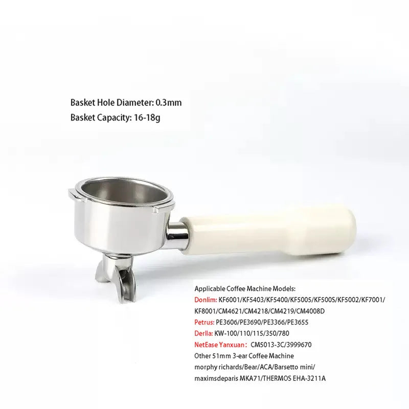 51mm 3-Ear Bottomed Portafilter for Donlim/Homix/Gypas//Sachi Espresso Machines, 304 Stainless Steel Coffee Handle with Basket