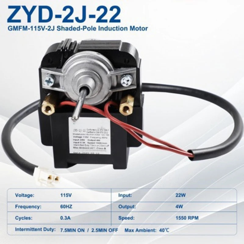 Replacement Refrigerator Fan Motor — 115V — ZYD-2J-22 / GMFM-115V-2J Reference