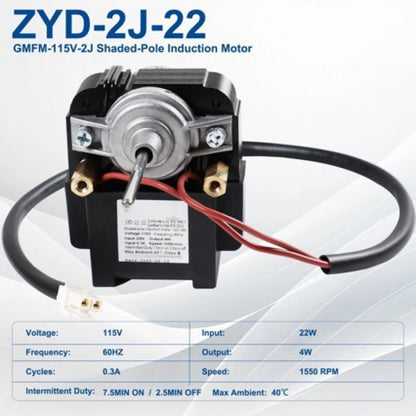 Replacement Refrigerator Fan Motor — 115V — ZYD-2J-22 / GMFM-115V-2J Reference