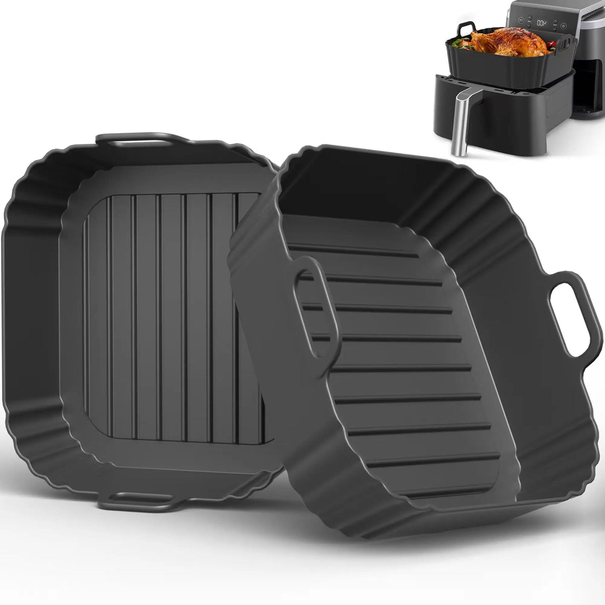Square Silicone Air Fryer Baking Pan Reusable Non-Toxic for Oven BBQ Barbecue Kitchen Cooking Bakeware Tool