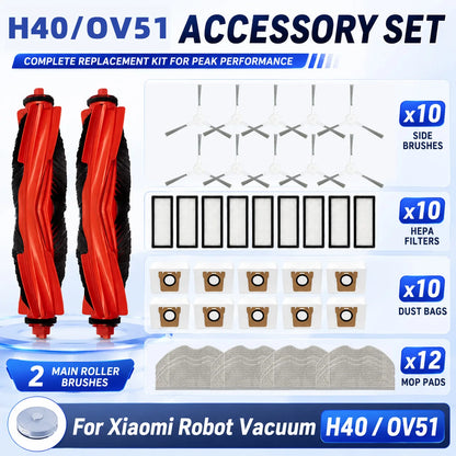 Compatible with Xiaomi Robot Vacuum H40 / OV51 Spare Parts Main Roller Side Brush HEPA Filter Dust Bag Mop Cloth Accessories