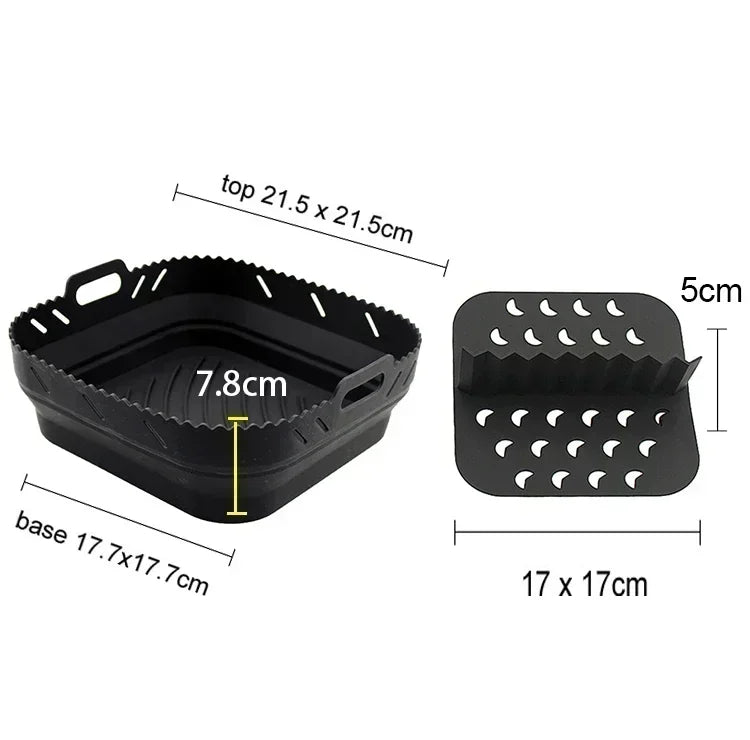 Silicone Air Fryer Tray with Divider Plate Reusable Non-Stick Baking Mat for Oven Fried Chicken Dishwasher-Safe