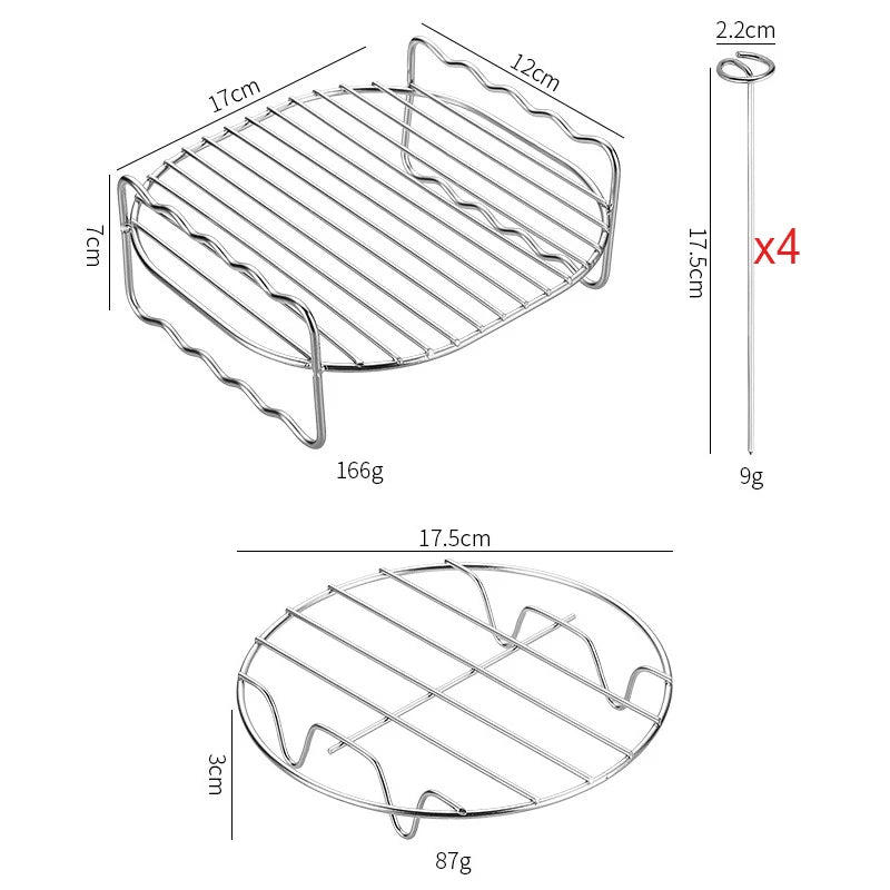 Square Air Fryer Rack 6/7/8inch Airfryer Accessories Grill Holder With Skewers Metal Oven Baking Holder Pot Steaming Wire Racks