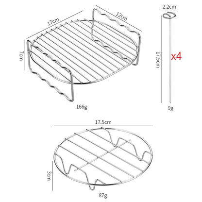 Square Air Fryer Rack 6/7/8inch Airfryer Accessories Grill Holder With Skewers Metal Oven Baking Holder Pot Steaming Wire Racks