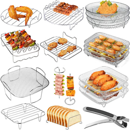 Air Fryer Accessories Metal Oven Air Fryer Racks For Baking Stackable Grill Skewer Rack Fit All Airfryer 4.2Qt - 5.8Qt