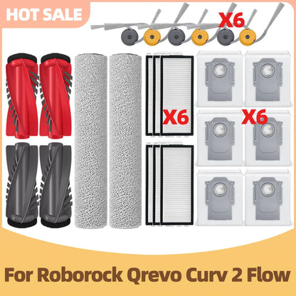 Compatible with Roborock Qrevo Curv 2 Flow / Qrevo Edge 2 Flow / Saros 20 Flow Roller Mop Main Side Brush Filter Dust Bag Parts