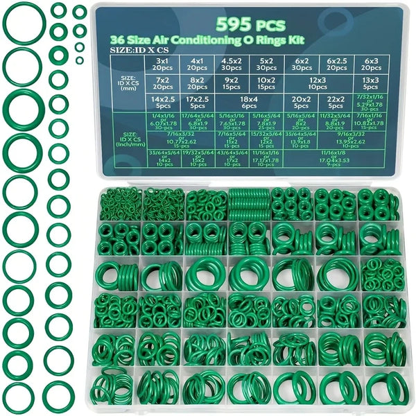 595pcs Car Air Conditioning Compressor Seals O-Ring 36 Sizes Nitrile Rubber O Rings Kit Automotive AC Plumbing Faucet Gaskets