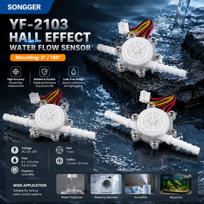 Hall Pulse Water Flow Sensor DC3.5-24V Low Flow Meter 7mm Hose 0.1-6L Min Flowmeter for Water Purifier Coffee Machine