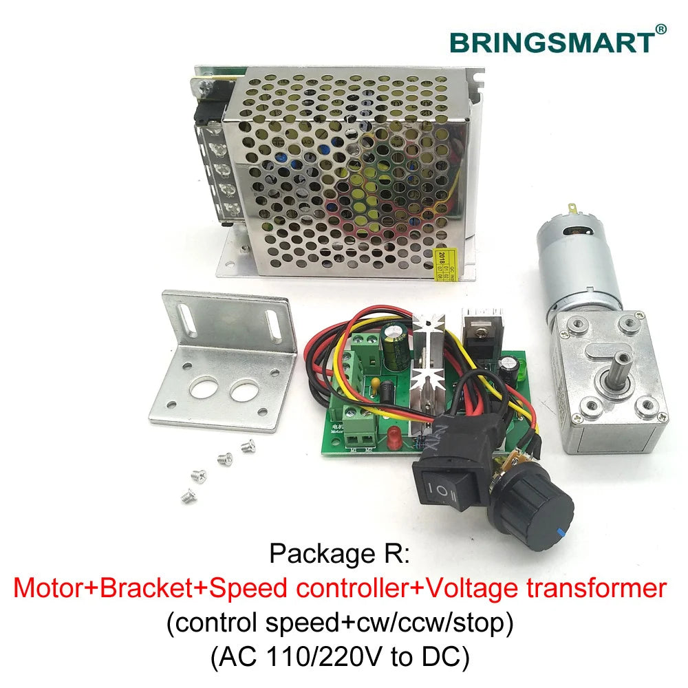 Bringsmart JGY-395 Worm Gear Motor Low Speed 12V Worm Reduction Gearbox Engine 2.5-210RPM Self-locking Geared Motor