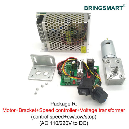 Bringsmart JGY-395 Worm Gear Motor Low Speed 12V Worm Reduction Gearbox Engine 2.5-210RPM Self-locking Geared Motor