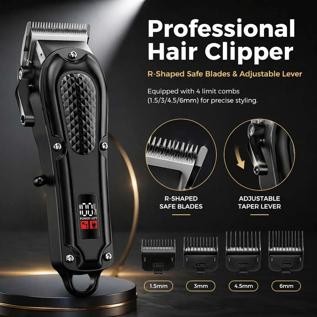Professional 4-in-1 Hair Clipper & Trimmer Set for Men – Cordless Grooming Kit with LCD Display, USB Rechargeable, Includes Beard Trimmer,Electric Shaver, Nose Hair Trimmer & Multiple Guide Combs – Perfect for Home & Barber Use