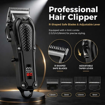Professional 4-in-1 Hair Clipper & Trimmer Set for Men – Cordless Grooming Kit with LCD Display, USB Rechargeable, Includes Beard Trimmer,Electric Shaver, Nose Hair Trimmer & Multiple Guide Combs – Perfect for Home & Barber Use