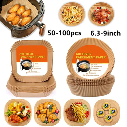 50-100pcs 6.3-9in Air fryer Baking Paper for Barbecue Plate Square Round Oven Pan Pad AirFryer Oil-Proof Disposable Paper Liner