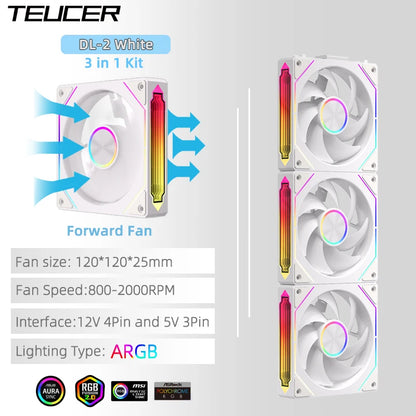 TEUCER DL-2 ARGB PC Fan 3-in-1 Case Fan Compatible with 240 360 Water Cooling Radiator Wireless Cooling Fan Kit